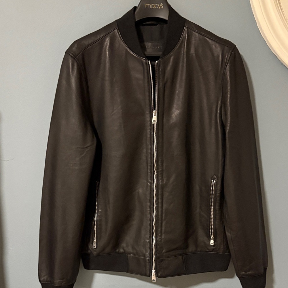 All Saints Black Leather Bomber Jacket